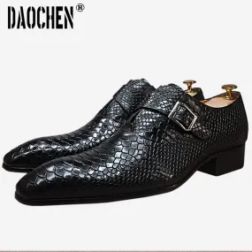 Earth Shoes Loafers Luxury Men's Loafers Dress Shoes Snake Prints Formal Men Casual Shoes Black Brown Monk Loafers Office Wedding Leather Shoes Men