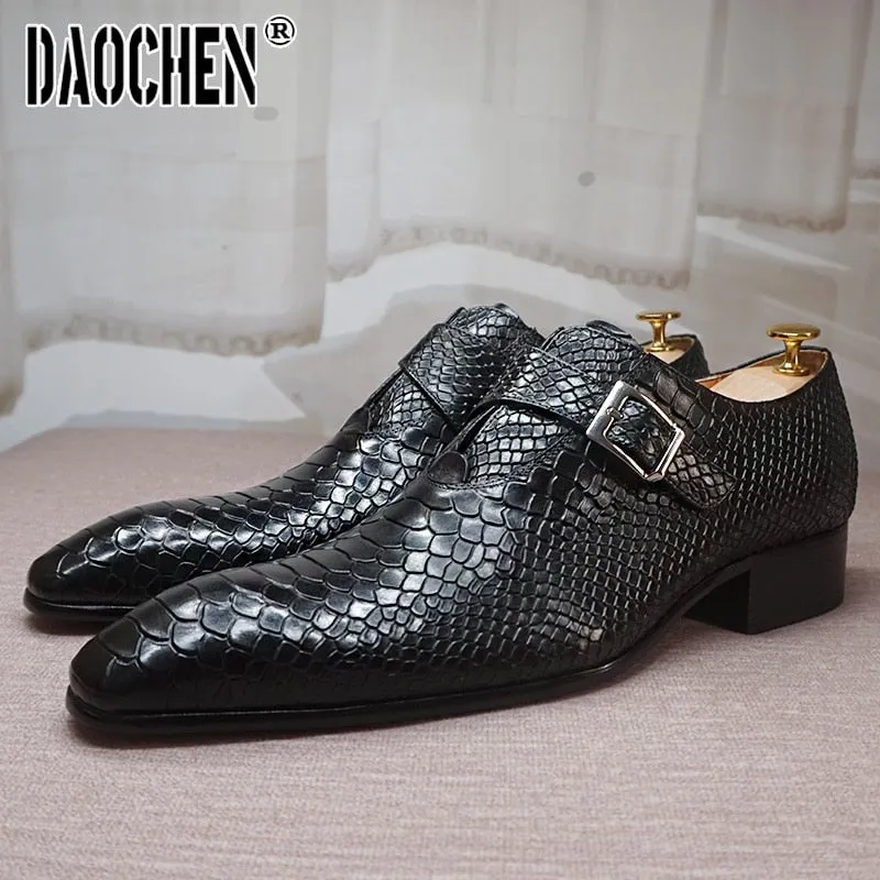 Loafers Platforms Luxury Men's Loafers Dress Shoes Snake Prints Formal Men Casual Shoes Black Brown Monk Loafers Office Wedding Leather Shoes Men