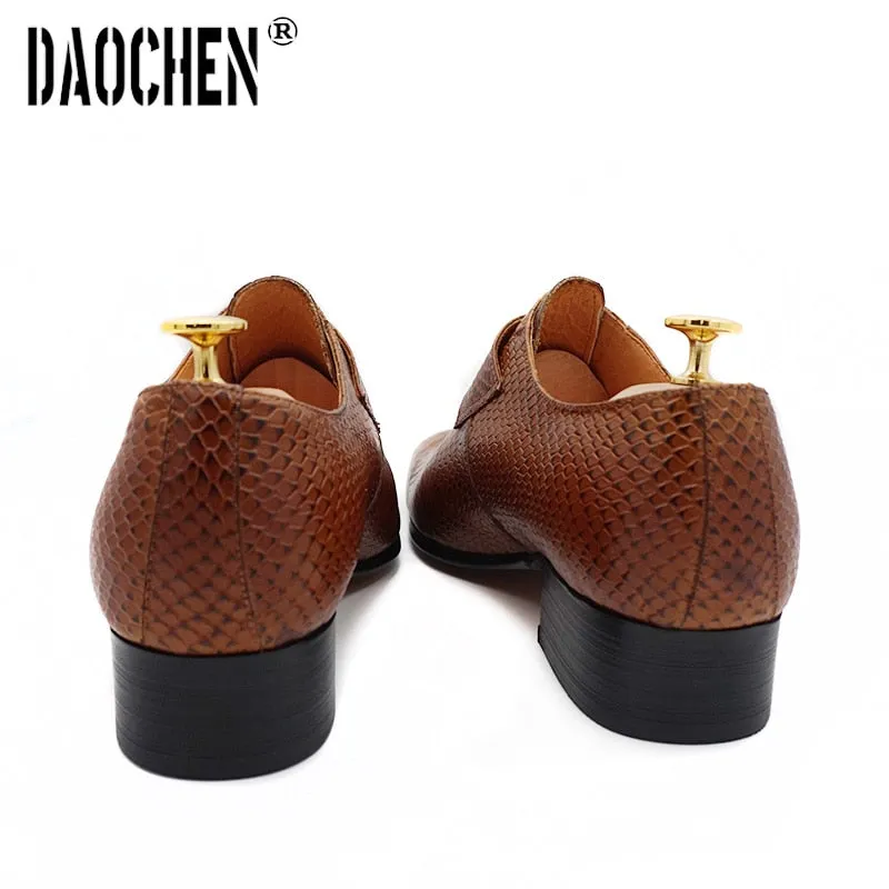 Chunky Lug Sole Loafers Luxury Men's Loafers Dress Shoes Snake Prints Formal Men Casual Shoes Black Brown Monk Loafers Office Wedding Leather Shoes Men