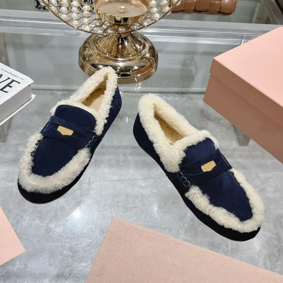 Width Loafers LVSANW 2024 Winter Retro Women's Lamb Wool Shoes Warm Flat Loafers Women Ankle Boots Lazy Driving Shoes Thicken Cotton Comfort Shoes