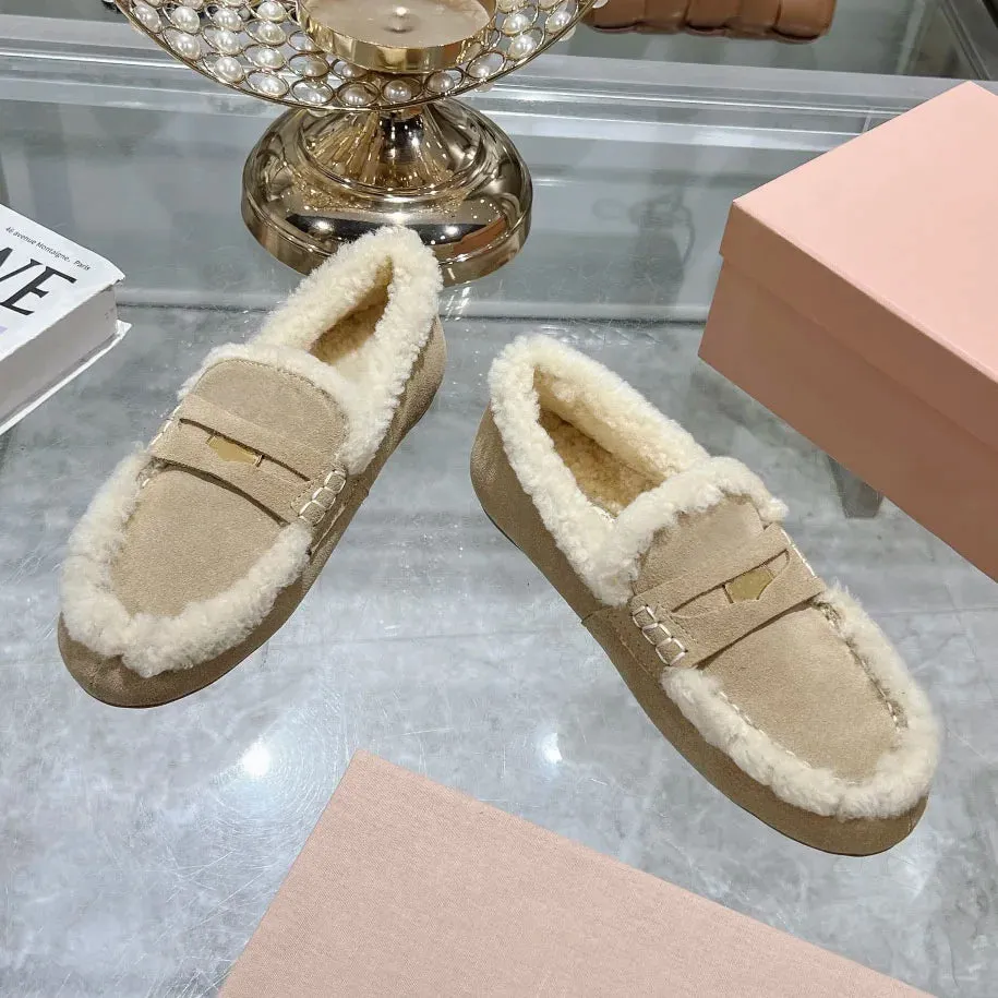 Wingtip Loafers LVSANW 2024 Winter Retro Women's Lamb Wool Shoes Warm Flat Loafers Women Ankle Boots Lazy Driving Shoes Thicken Cotton Comfort Shoes