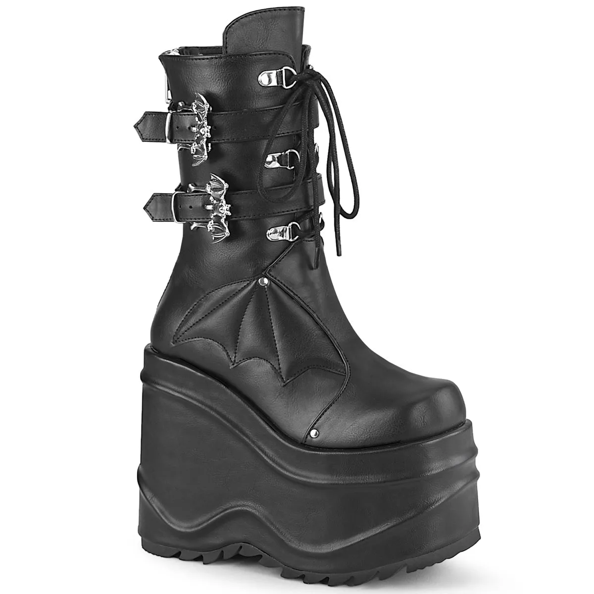 Casual Adidas Shoes WAVE-150 DemoniaCult Black Vegan Leather Sexy Women's Mid-Calf & Knee High Boots (Alternative Footwear)