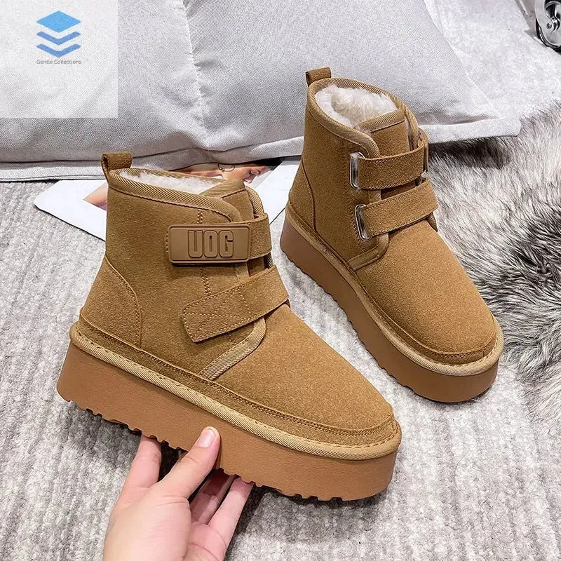 Non Slip Boots For Snow Thick soled fur integrated snow boots for women with thick velvet and warm Velcro cotton shoes for women