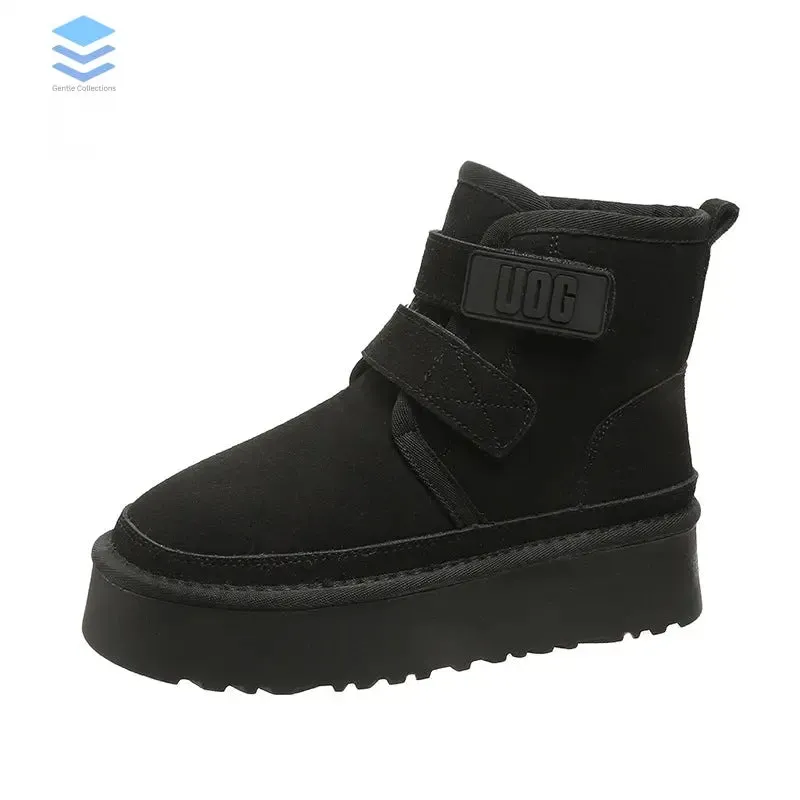 Thick soled fur integrated snow boots for women with thick velvet and warm Velcro cotton shoes for women Earlde Snow Boots
