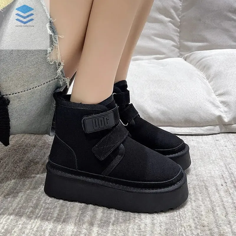 Snow Boots Size 6 Youth Thick soled fur integrated snow boots for women with thick velvet and warm Velcro cotton shoes for women