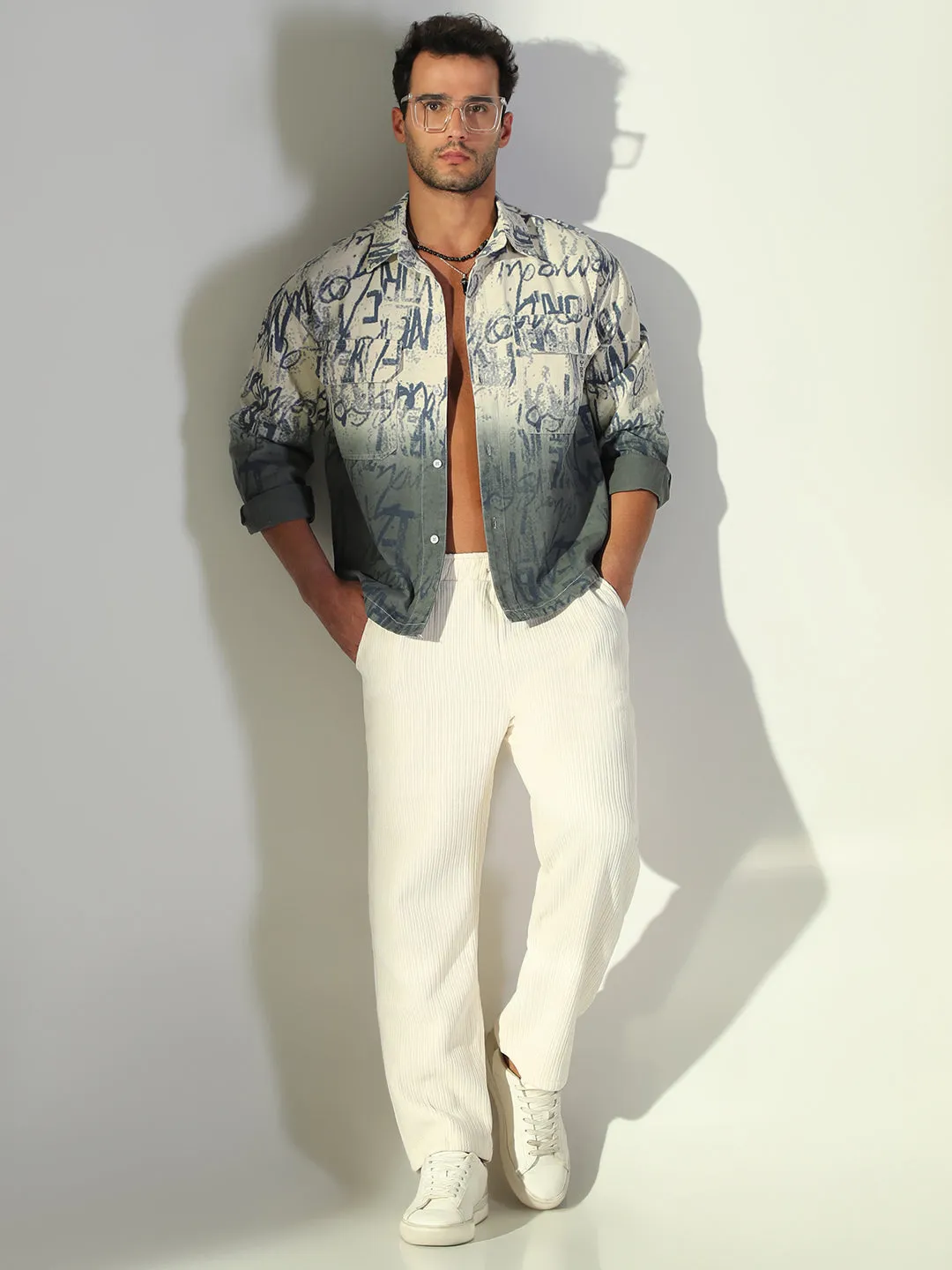 Size 6 Work Boots Men's Typography Ombre Cream Shacket