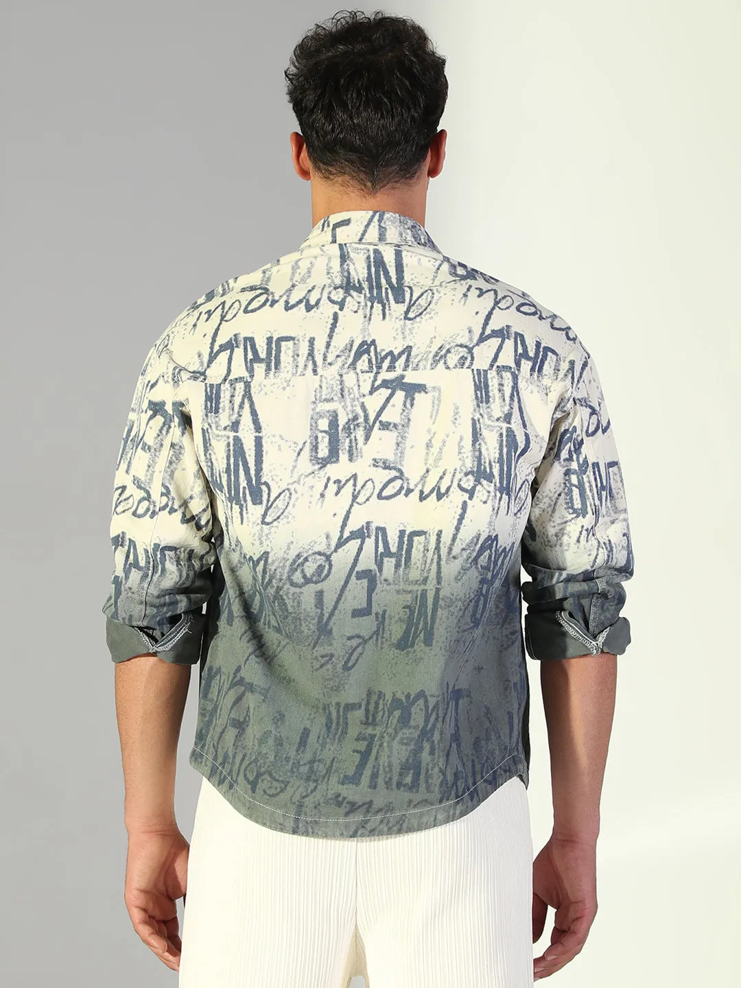 Comfiest Steel Toe Work Boots Men's Typography Ombre Cream Shacket