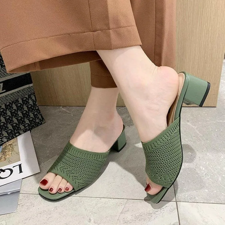 Arch Support House Slippers Mid Heel Sandals and Slippers for Women's Summer New Korean Edition Flying Weave Outerwear Fashion Women's Sandals and Slippers