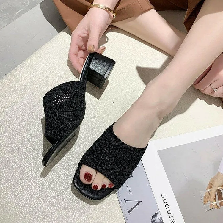 Raffia Slippers Mid Heel Sandals and Slippers for Women's Summer New Korean Edition Flying Weave Outerwear Fashion Women's Sandals and Slippers