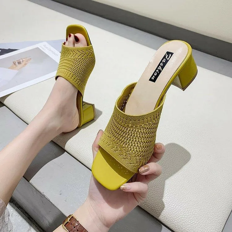 Mid Heel Sandals and Slippers for Women's Summer New Korean Edition Flying Weave Outerwear Fashion Women's Sandals and Slippers Slippers Vs Sandals