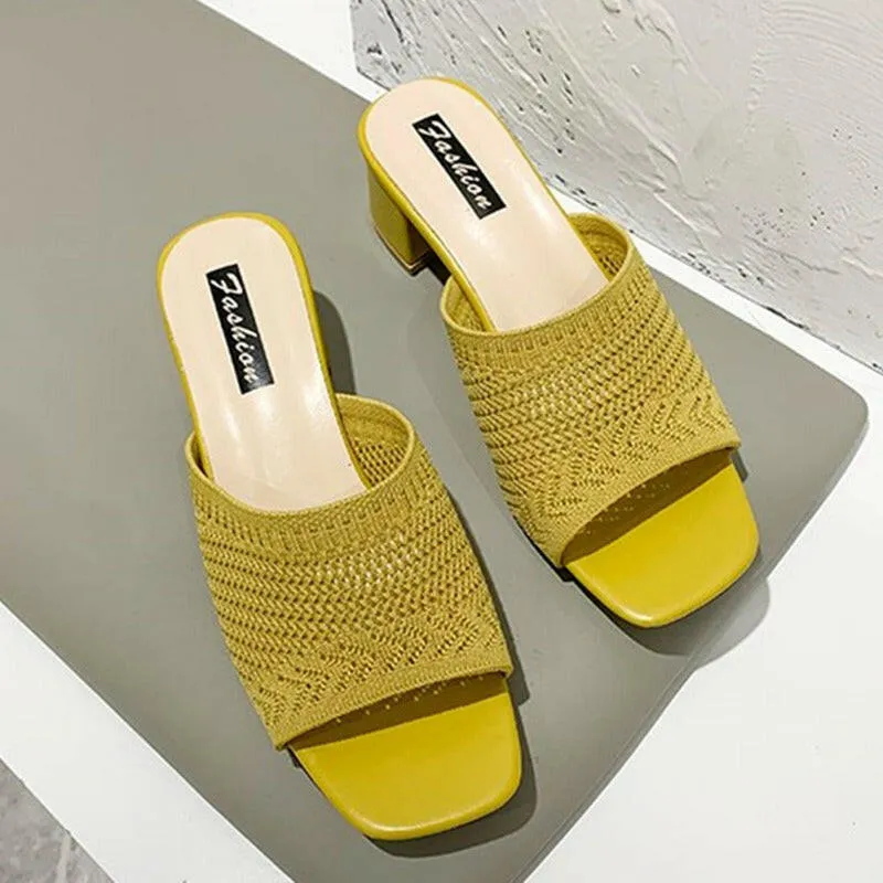 Mid Heel Sandals and Slippers for Women's Summer New Korean Edition Flying Weave Outerwear Fashion Women's Sandals and Slippers Luxury Pool Slides