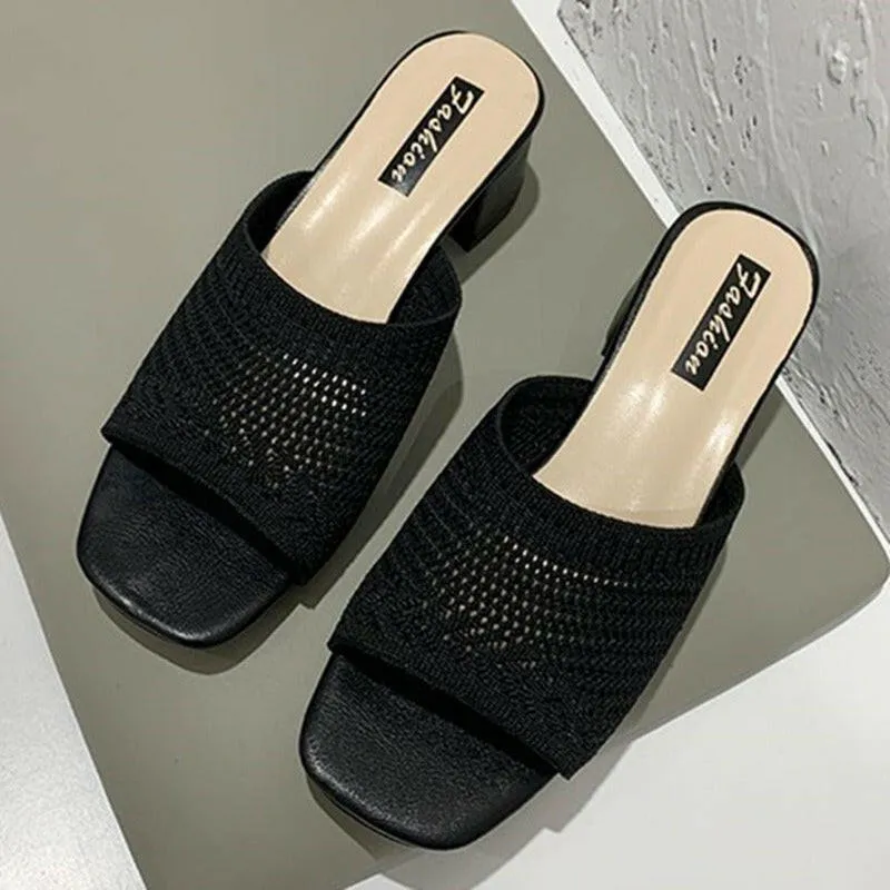 Mid Heel Sandals and Slippers for Women's Summer New Korean Edition Flying Weave Outerwear Fashion Women's Sandals and Slippers Spooky Slippers