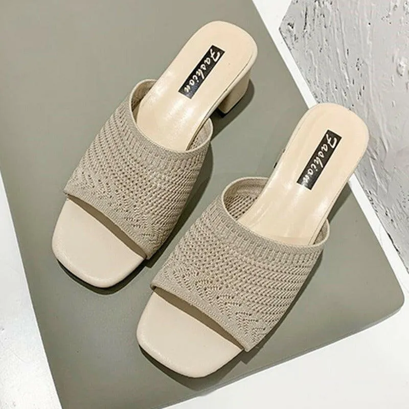 Pendleton Slippers Mid Heel Sandals and Slippers for Women's Summer New Korean Edition Flying Weave Outerwear Fashion Women's Sandals and Slippers
