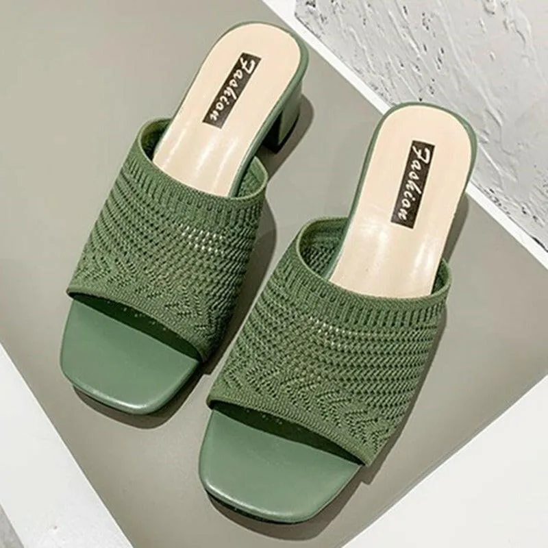 Mid Heel Sandals and Slippers for Women's Summer New Korean Edition Flying Weave Outerwear Fashion Women's Sandals and Slippers Slippers Morocco
