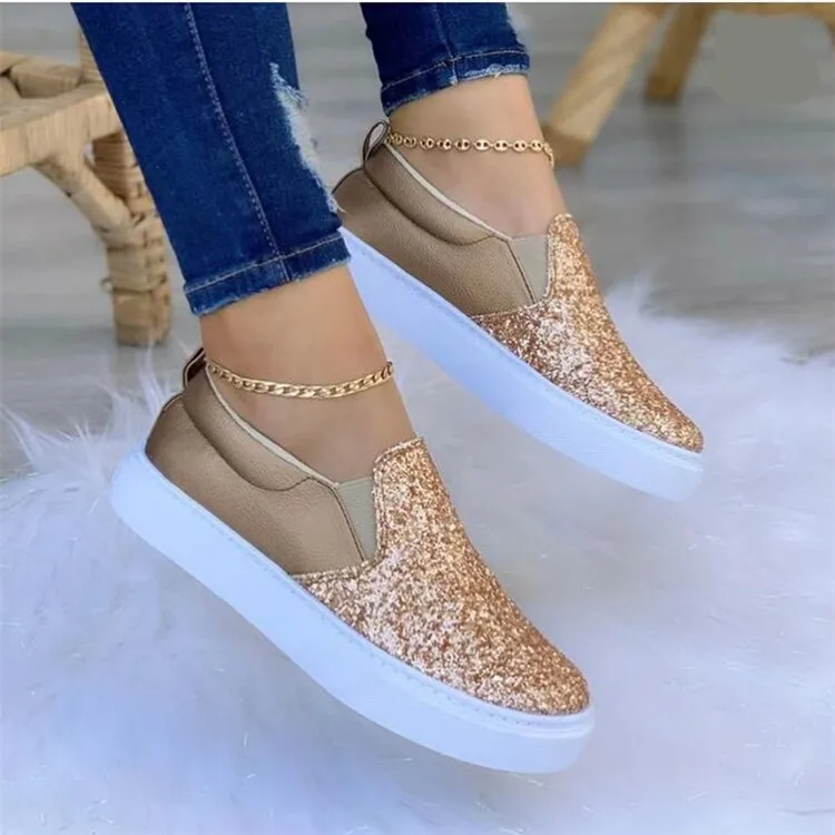 Rose Gold Loafers kamames Autumn New Women Casual Shoes Flat Canvas Shoes Woven Low-top Loafers Sneakers Tenis Mujer Zapatos Large