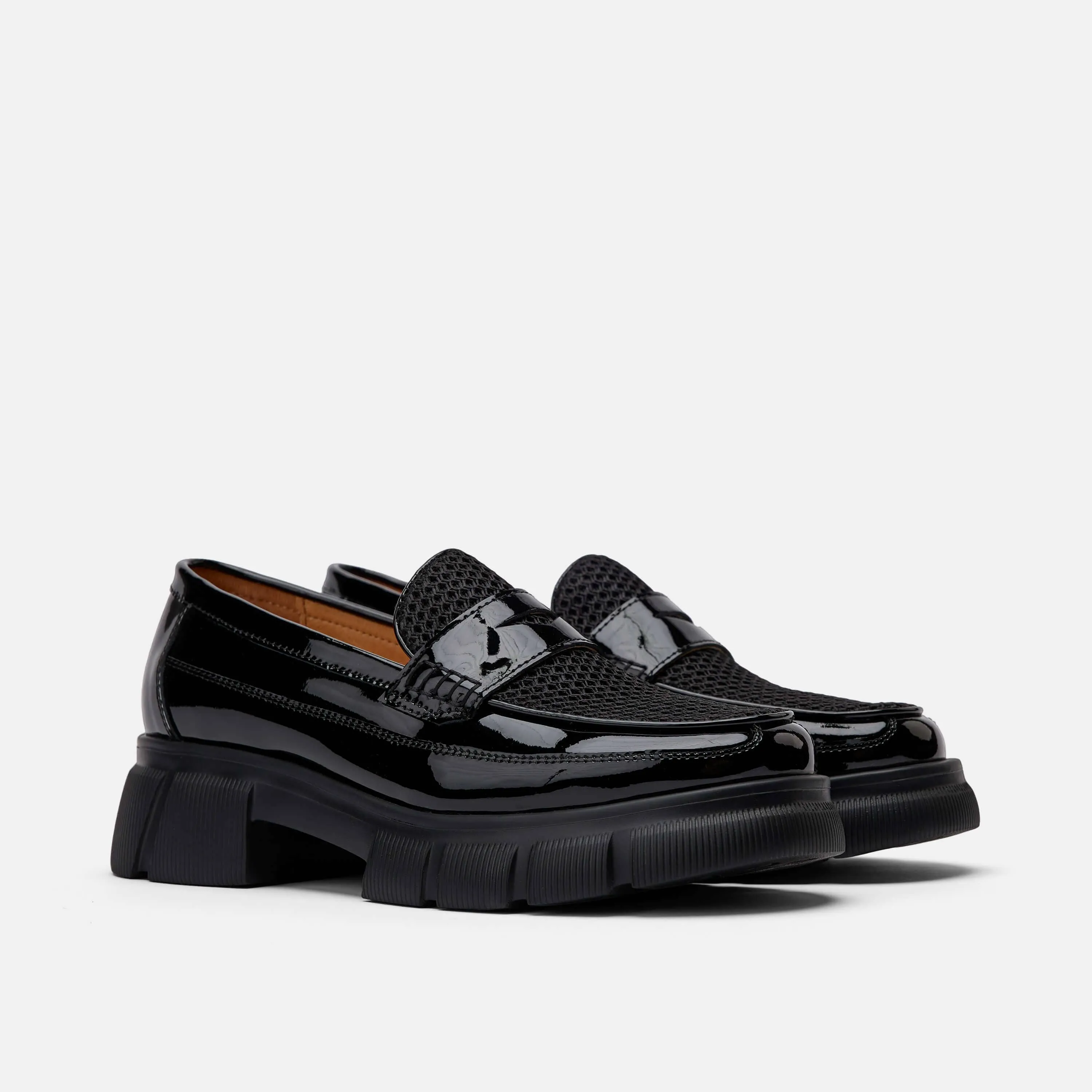 Best Driver Loafers Ms. Calum Black Patent Leather Penny Loafers