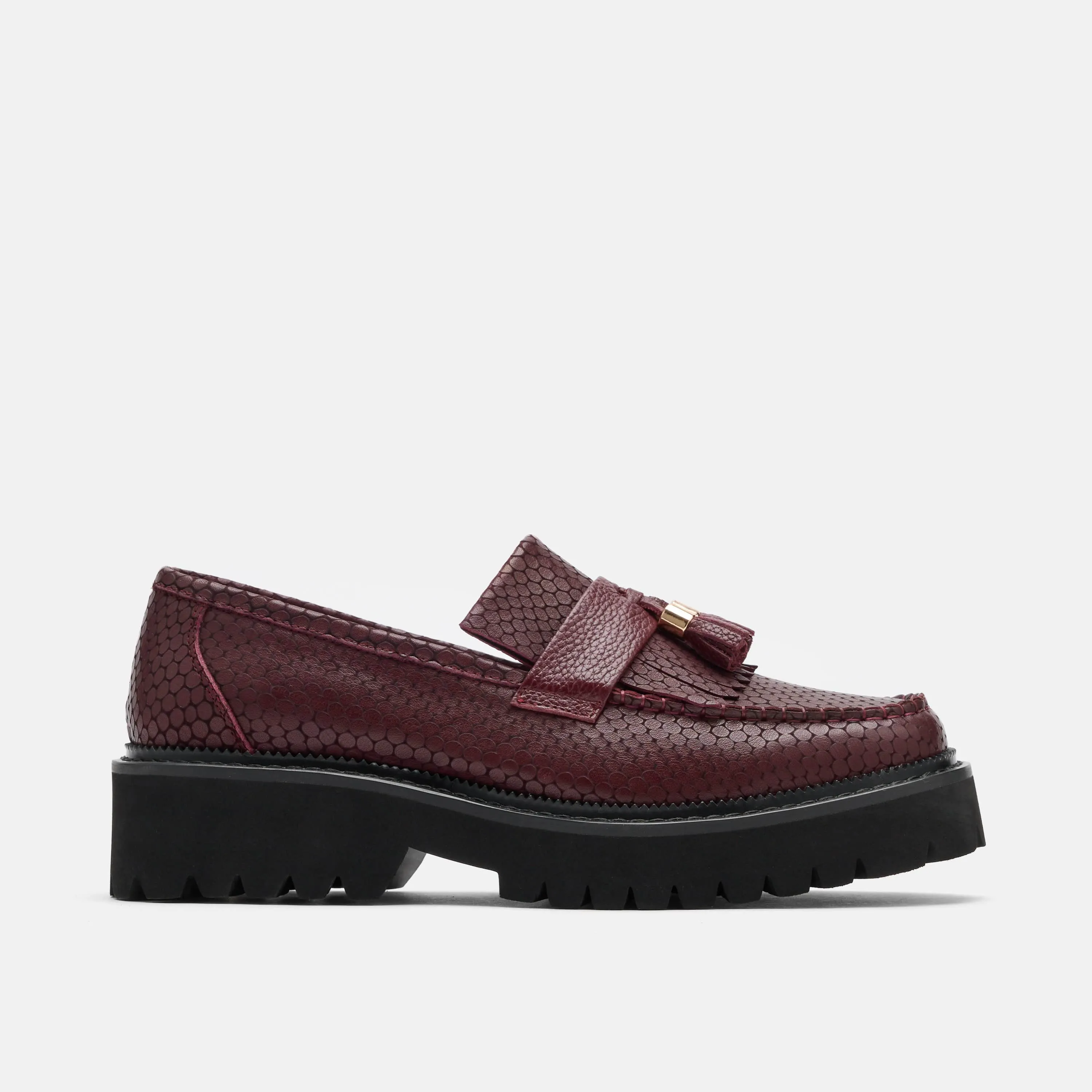 Loafers Brixton Ms. Journey Burgundy Crocskin Leather Lug Tassel Loafer