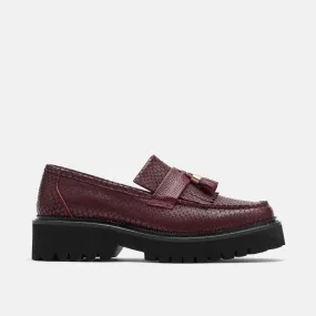 Blackstock And Weber Loafers Ms. Journey Burgundy Crocskin Leather Lug Tassel Loafer