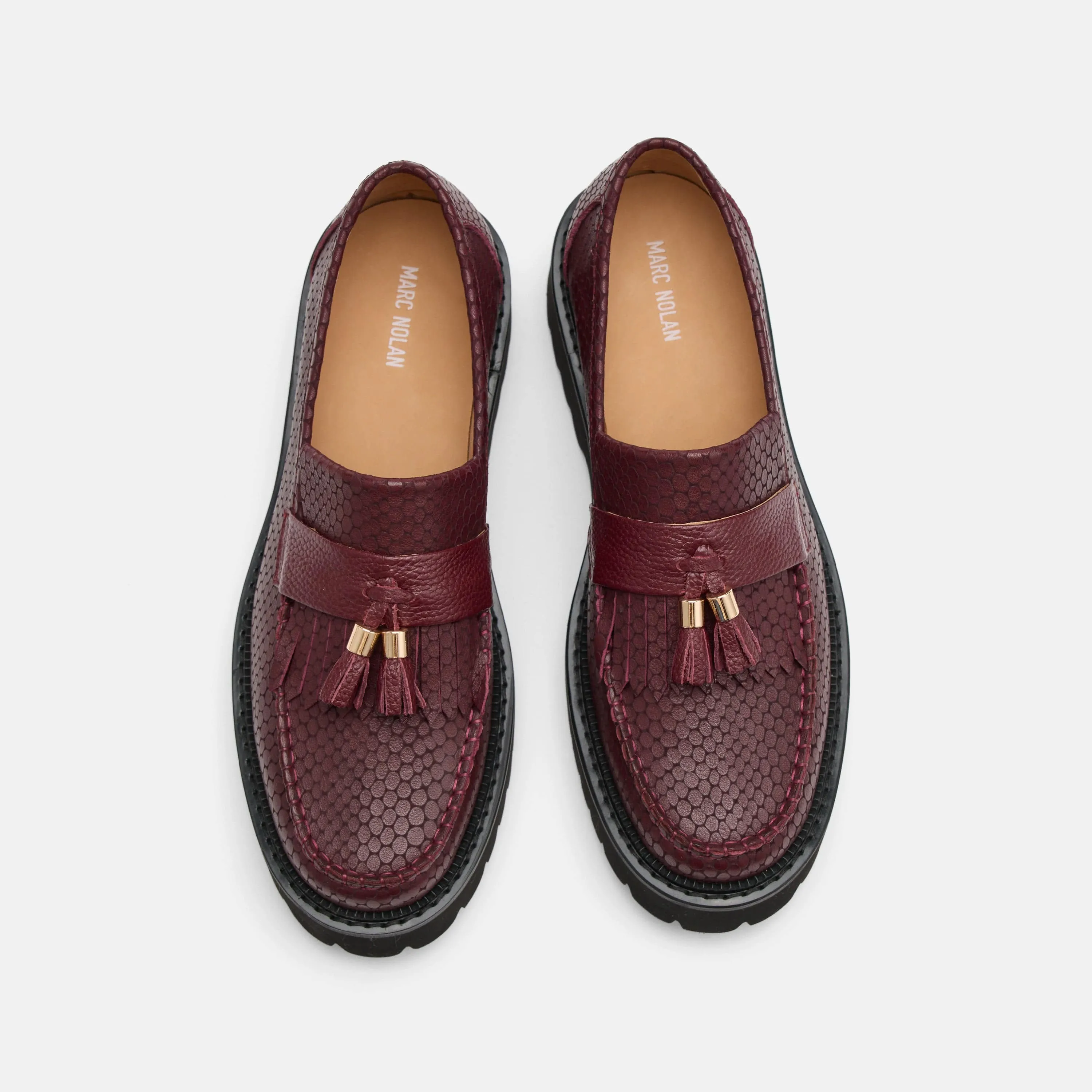 Ms. Journey Burgundy Crocskin Leather Lug Tassel Loafer Loafers With Thick Soles