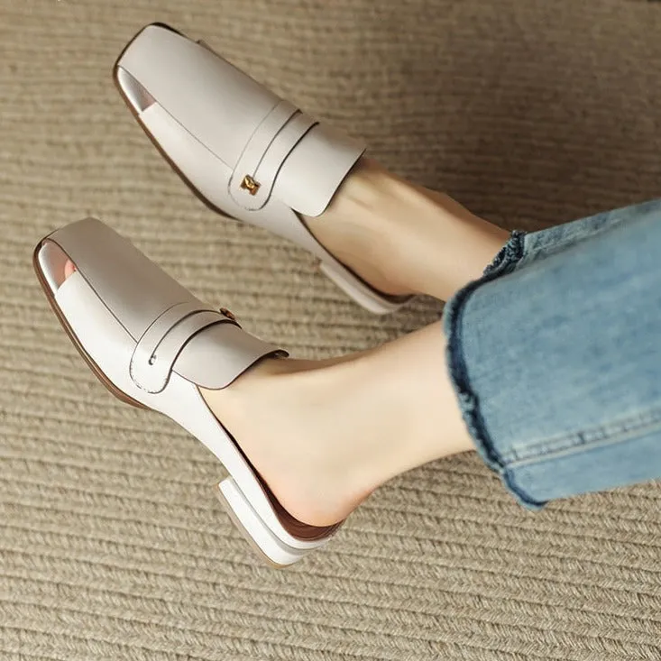 Comfortable  Slides For Walking New Casual Mules Women Sandals Concise Genuine Leather Fashion Low Heels Slippers Shoes Woman Office Ladies Spring Summer