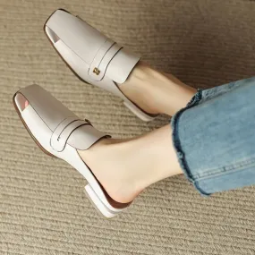 Fuzzy House Slippers New Casual Mules Women Sandals Concise Genuine Leather Fashion Low Heels Slippers Shoes Woman Office Ladies Spring Summer