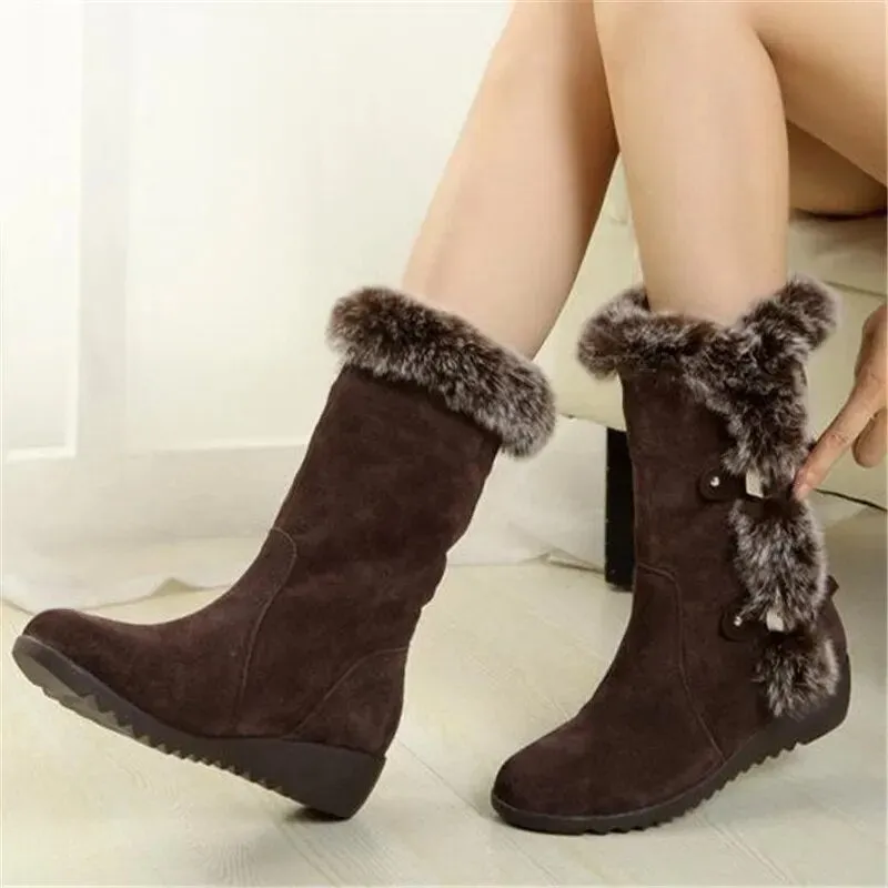 New Winter Women Boots Casual Warm Fur Mid-Calf Boots shoes Women Slip-On Round Toe wedges Snow Boots shoes Muje Plus size 42 Snow Boots Men Cheap