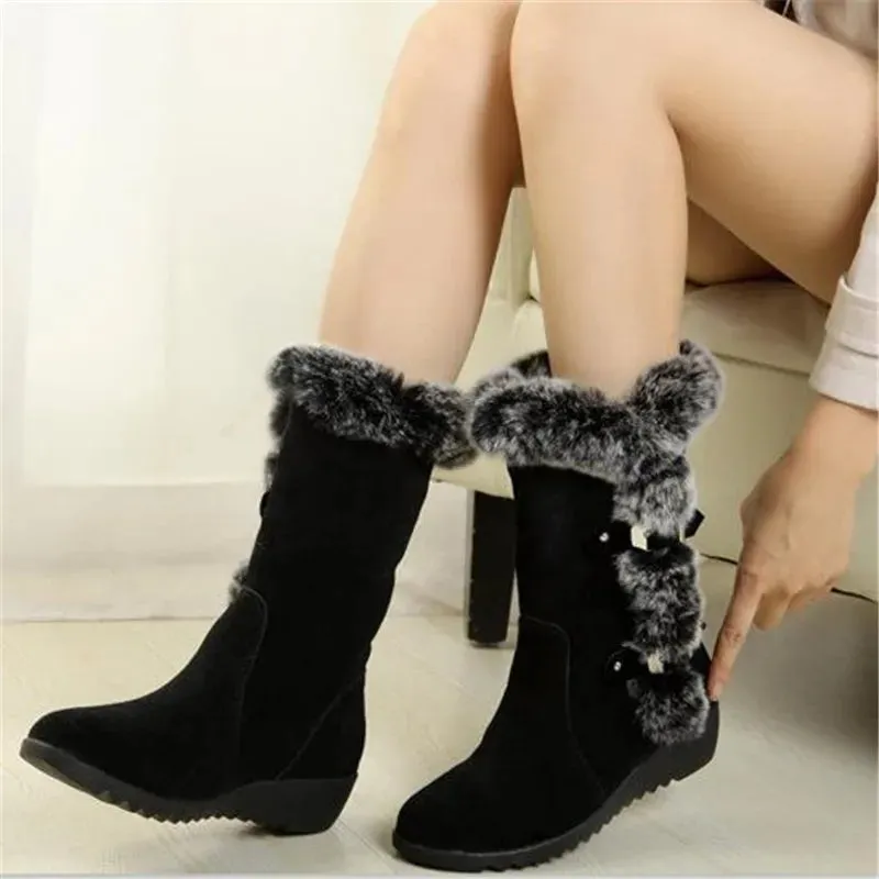 Minnie Mouse Light Up Snow Boots New Winter Women Boots Casual Warm Fur Mid-Calf Boots shoes Women Slip-On Round Toe wedges Snow Boots shoes Muje Plus size 42