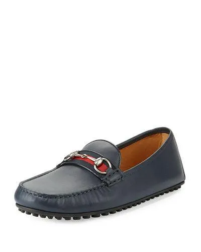 Leather Horsebit Driver Navy Blue Leather Asic Shoes For Plantar Fasciitis