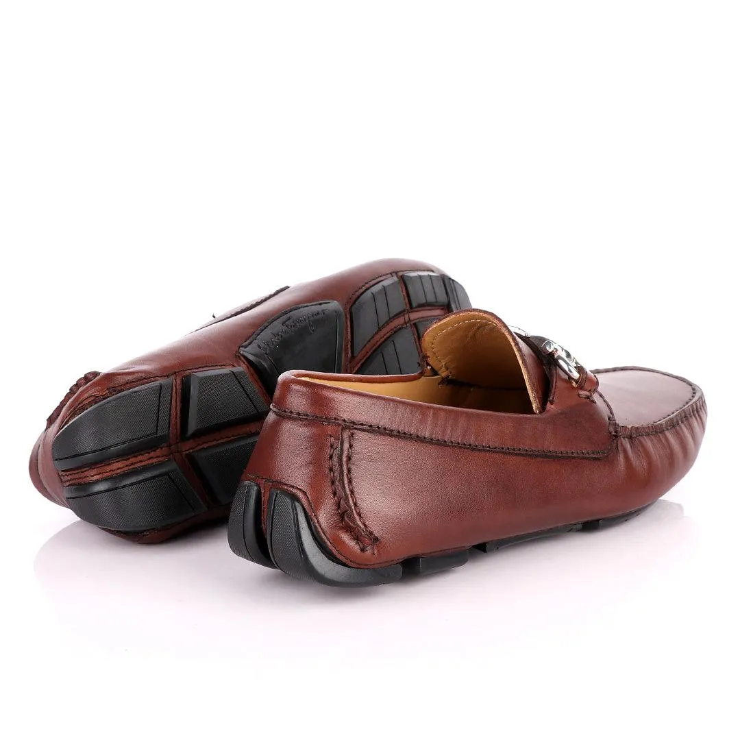 Salvatore Ferragamo Men's Gancini Brown Driver Asics Indoor Volleyball Shoes