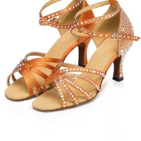 Open Toe Cross Straps Satin Latin Shoes Asics Balance Shoes