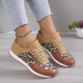 Fashoin Leopard Print Lace-up Sports Shoes For Women Flat Cycling Shoes