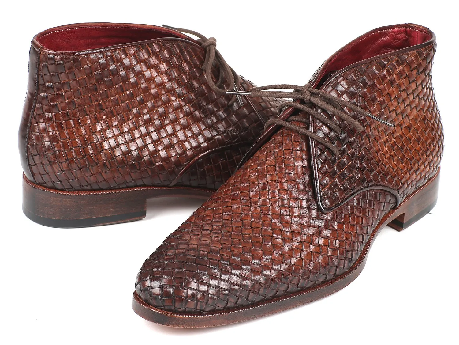 Paul Parkman Brown Woven Leather Chukka Boots - CK82WVN Flat Boots Knee High