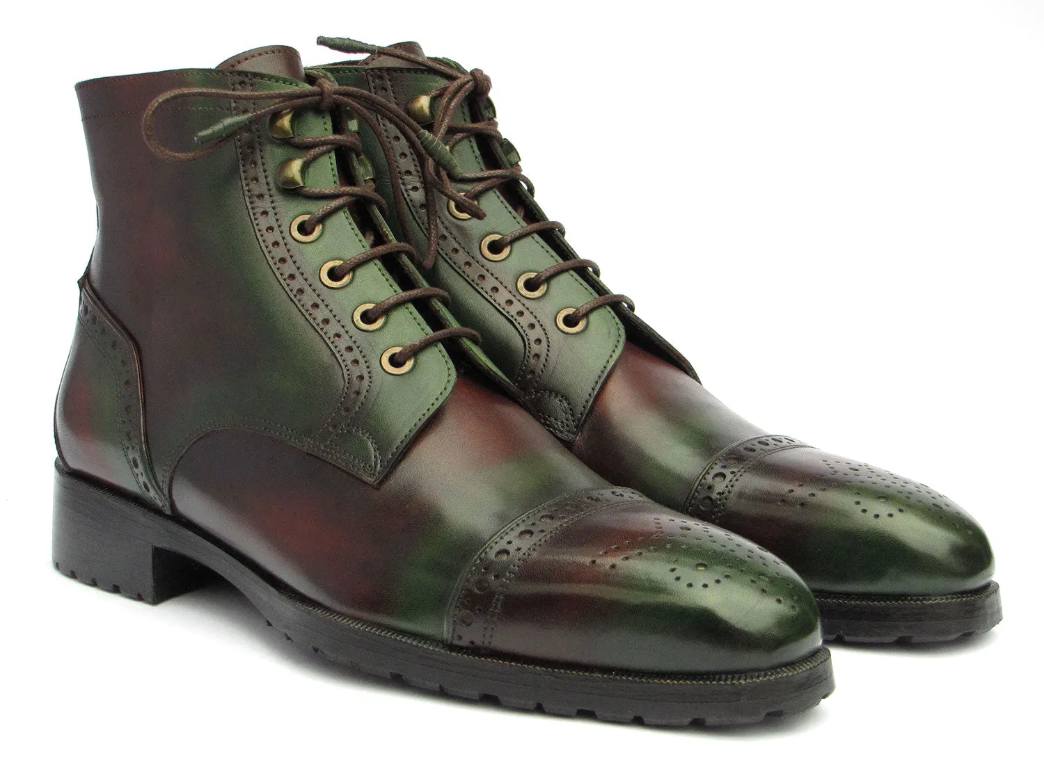 Cowboy Boots Narrow Calf Paul Parkman Green & Brown Hand-Painted Cap Toe Boots BT9566-BRG