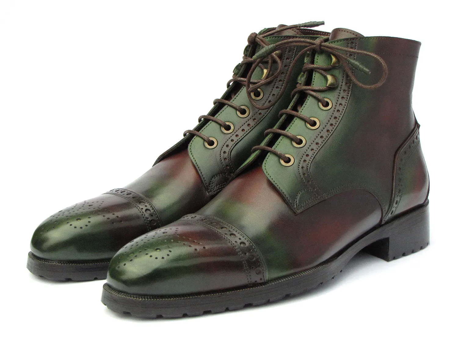 Boots Gaerne Paul Parkman Green & Brown Hand-Painted Cap Toe Boots BT9566-BRG