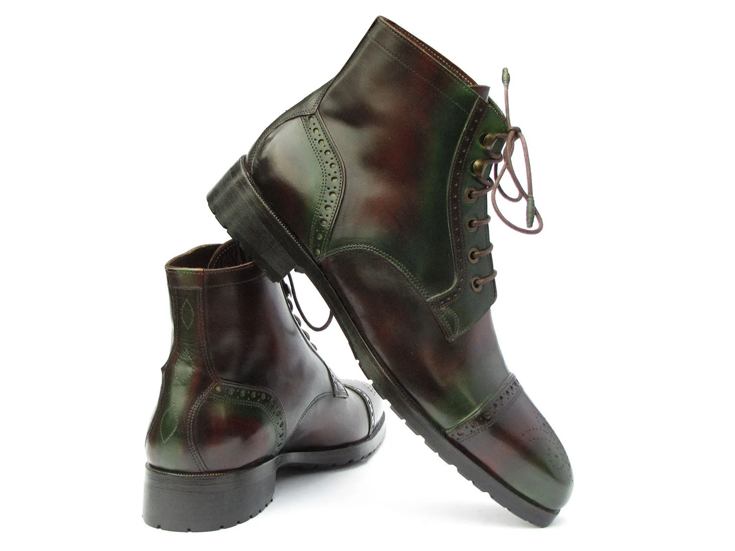 Paul Parkman Green & Brown Hand-Painted Cap Toe Boots BT9566-BRG Zero Drop Work Boots