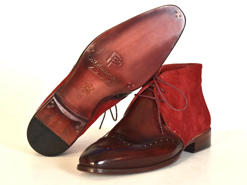 Paul Parkman Men's Chukka Boots Bordeaux Suede & Leather Military Boots