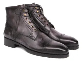 Best Boots Steel Toe Paul Parkman Men's Gray & Black Hand-Painted Cap Toe Boots (ID#BT9566-GRY)