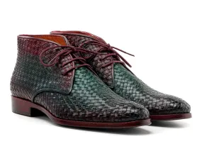 Rocky Bear Claw Boots Paul Parkman Men's Green & Purple Woven Leather Chukka Boots (ID#CK82WGP)
