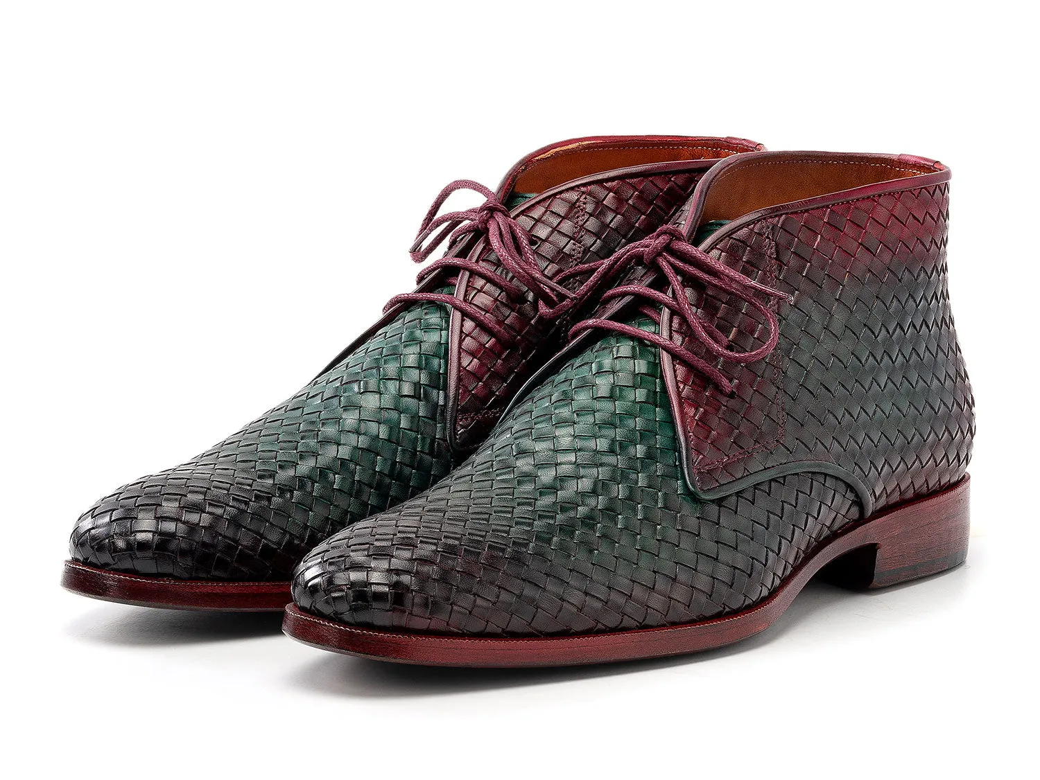 Wedding Western Boots Paul Parkman Men's Green & Purple Woven Leather Chukka Boots (ID#CK82WGP)