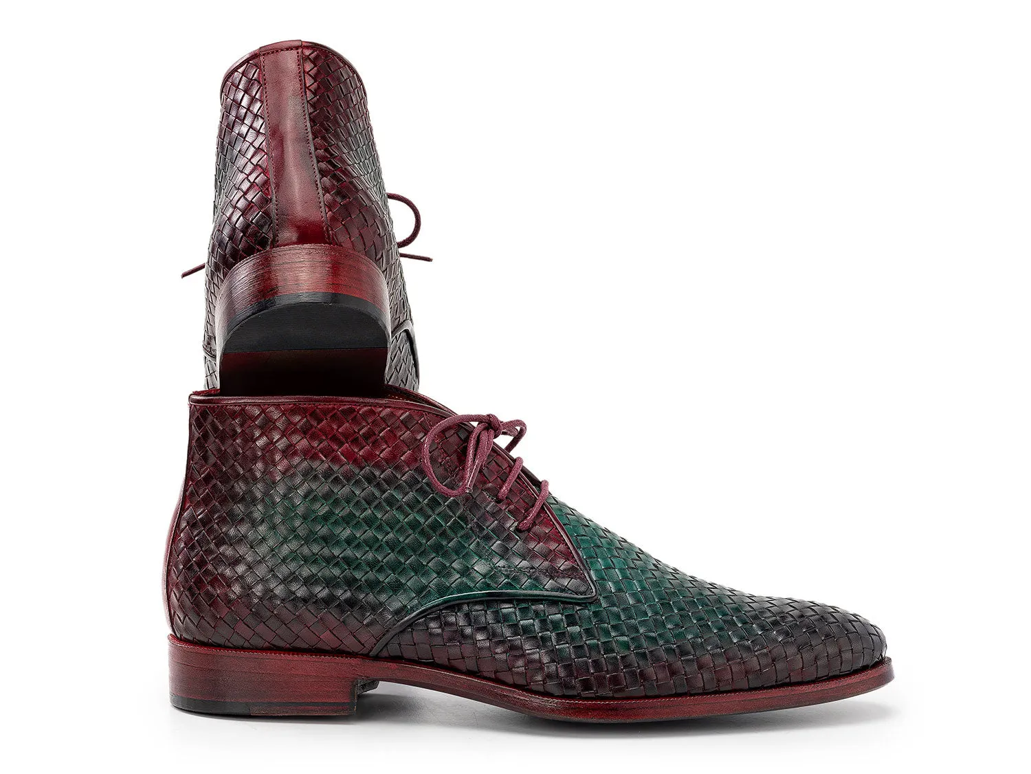 Paul Parkman Men's Green & Purple Woven Leather Chukka Boots (ID#CK82WGP) Island Winter Boots