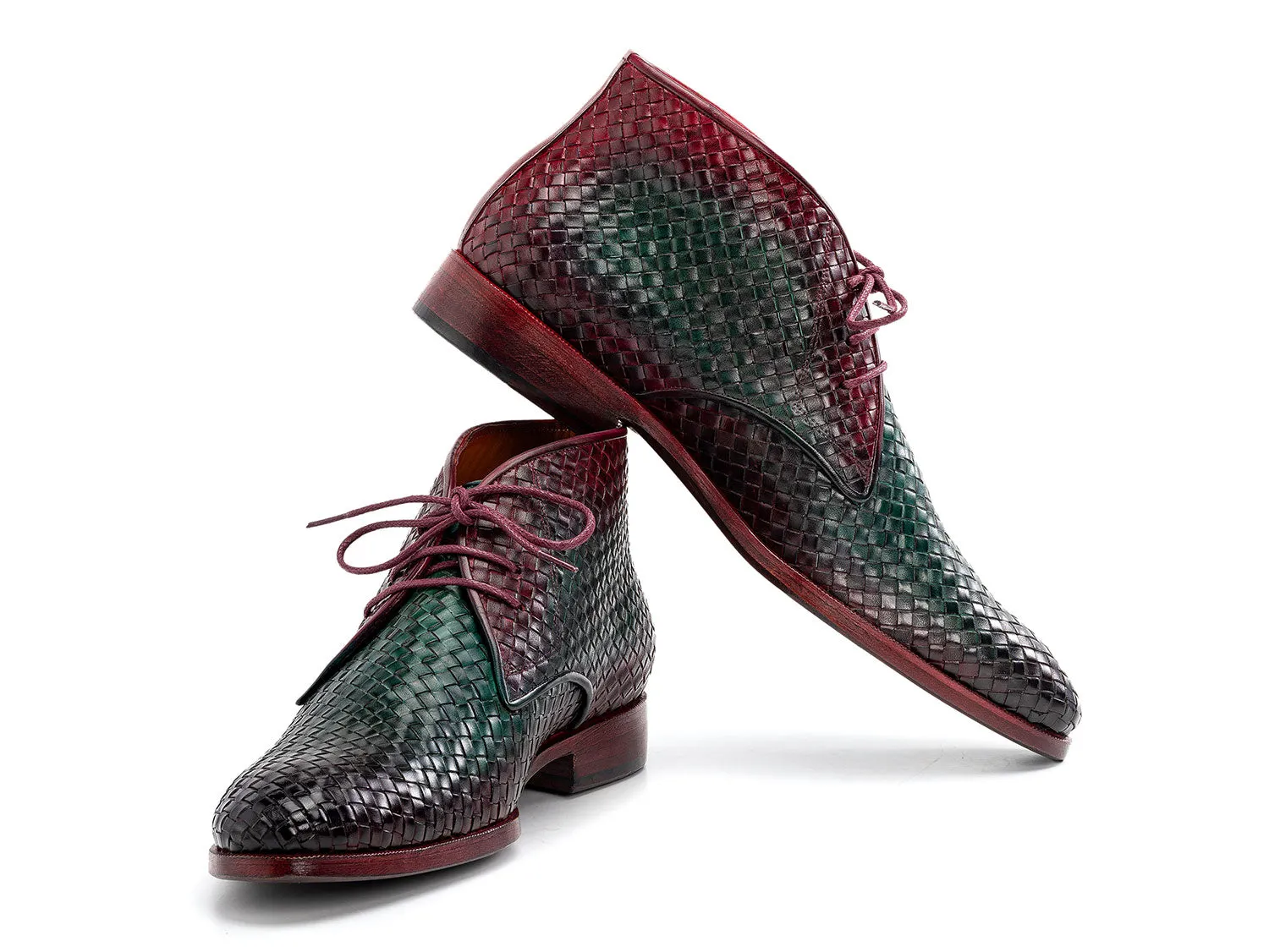 Army Surplus Boots Paul Parkman Men's Green & Purple Woven Leather Chukka Boots (ID#CK82WGP)
