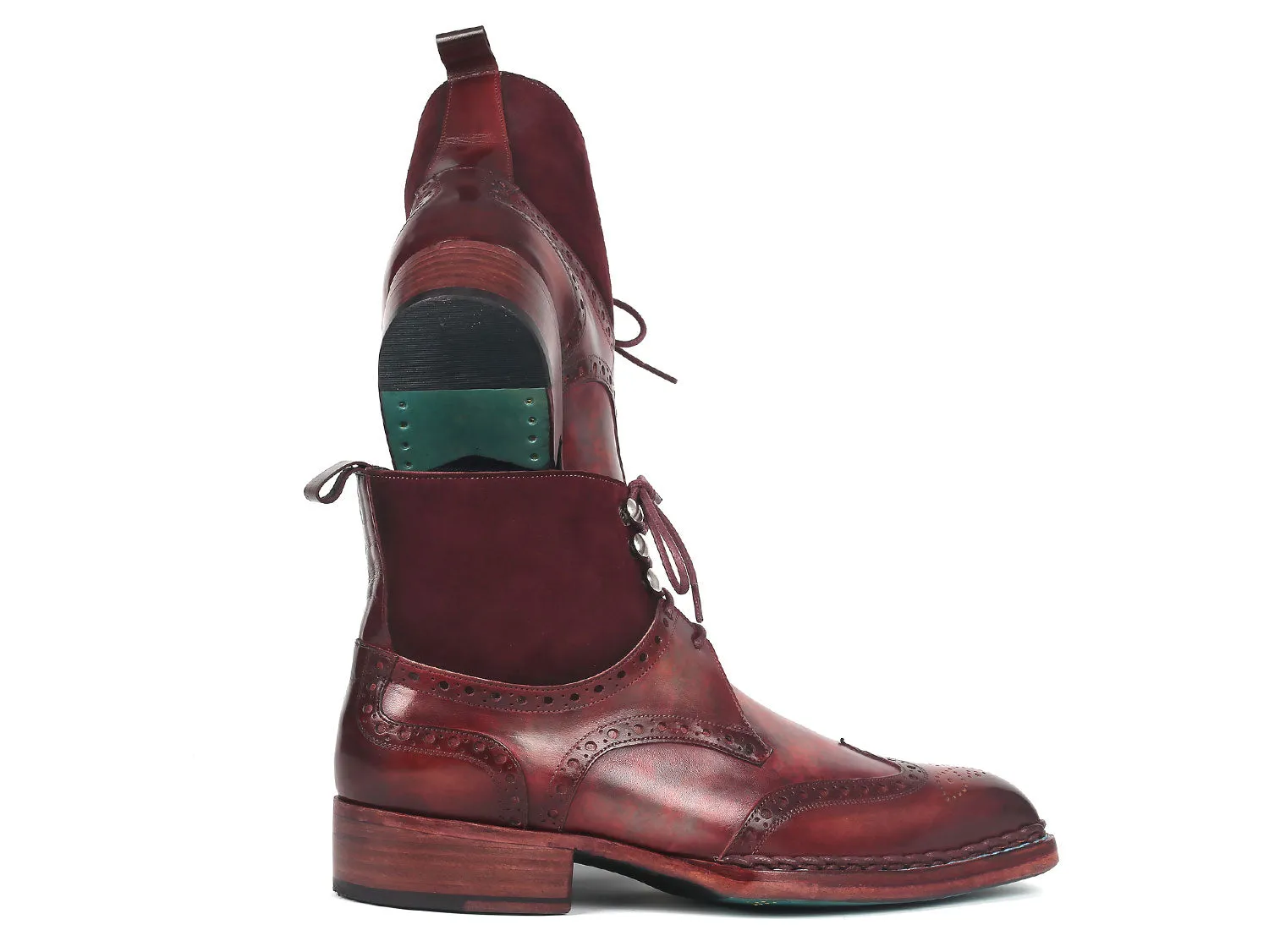 Cowgirl Boots Outfit Paul Parkman Men's Norwegian Welted Wingtip Leather and Suede Boots (ID#8509-BUR)