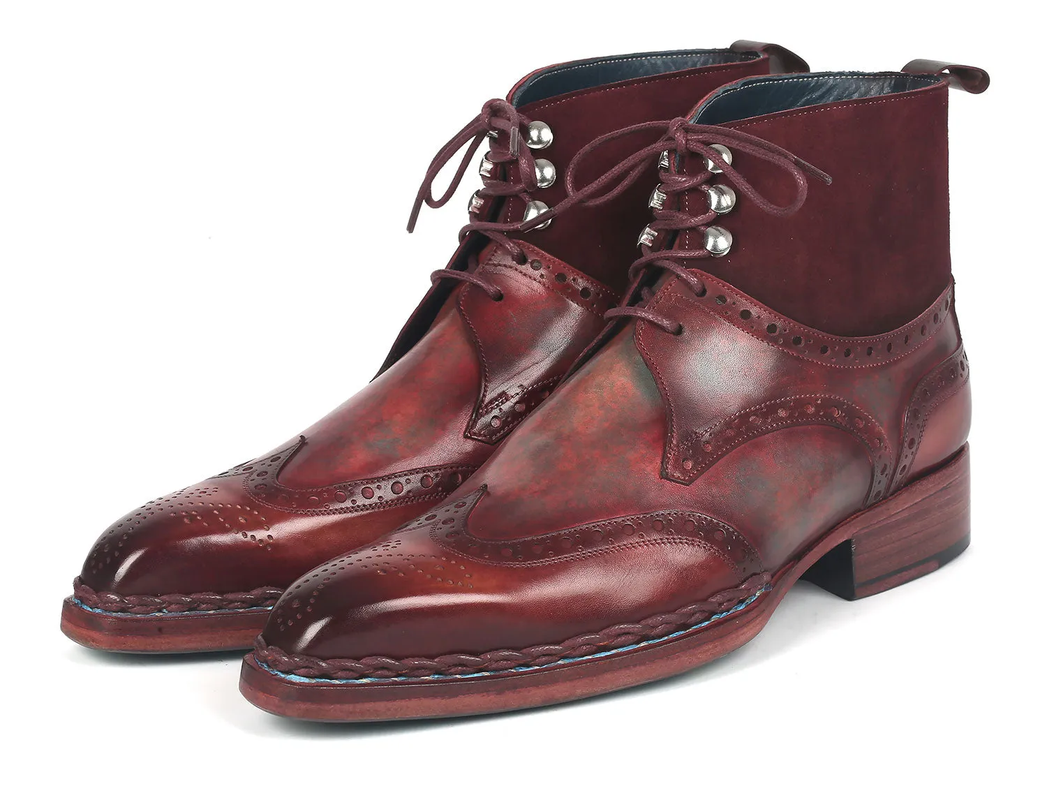 Paul Parkman Men's Norwegian Welted Wingtip Leather and Suede Boots (ID#8509-BUR) Matterhorn Boots