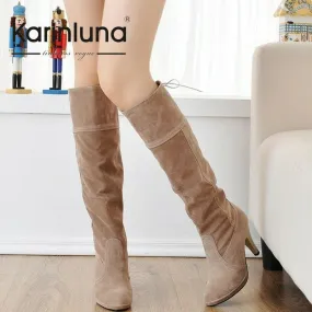 Sound Of High Heels New Arrival Women Winter Shoes High Heels Knee High Boots Women Round Toe Solid Fashion Shoes For Ladies