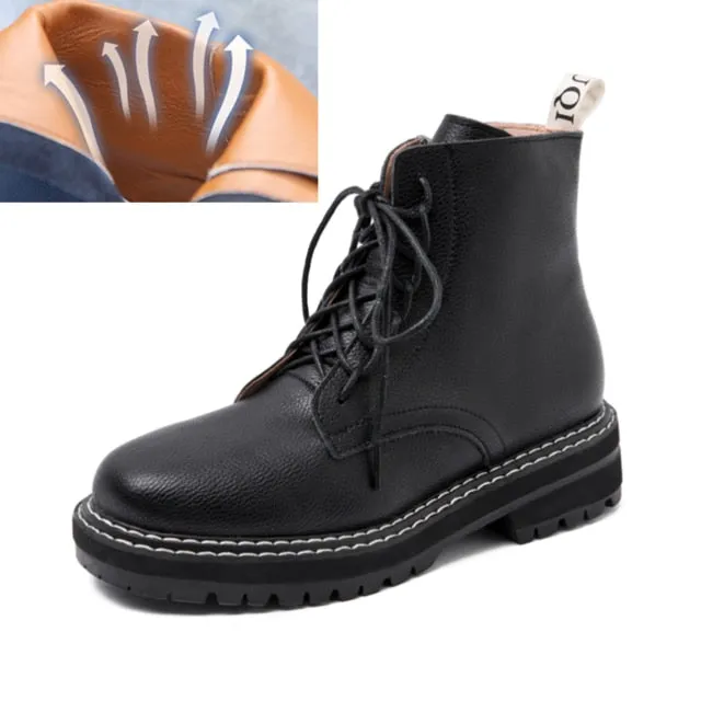 AIYUQI Boots Female women shoes Ankle 2020 New Autumn British Wind Genuine Leather Thick With Short Boots Motorcycle Boots Boots To Wear With Skirts