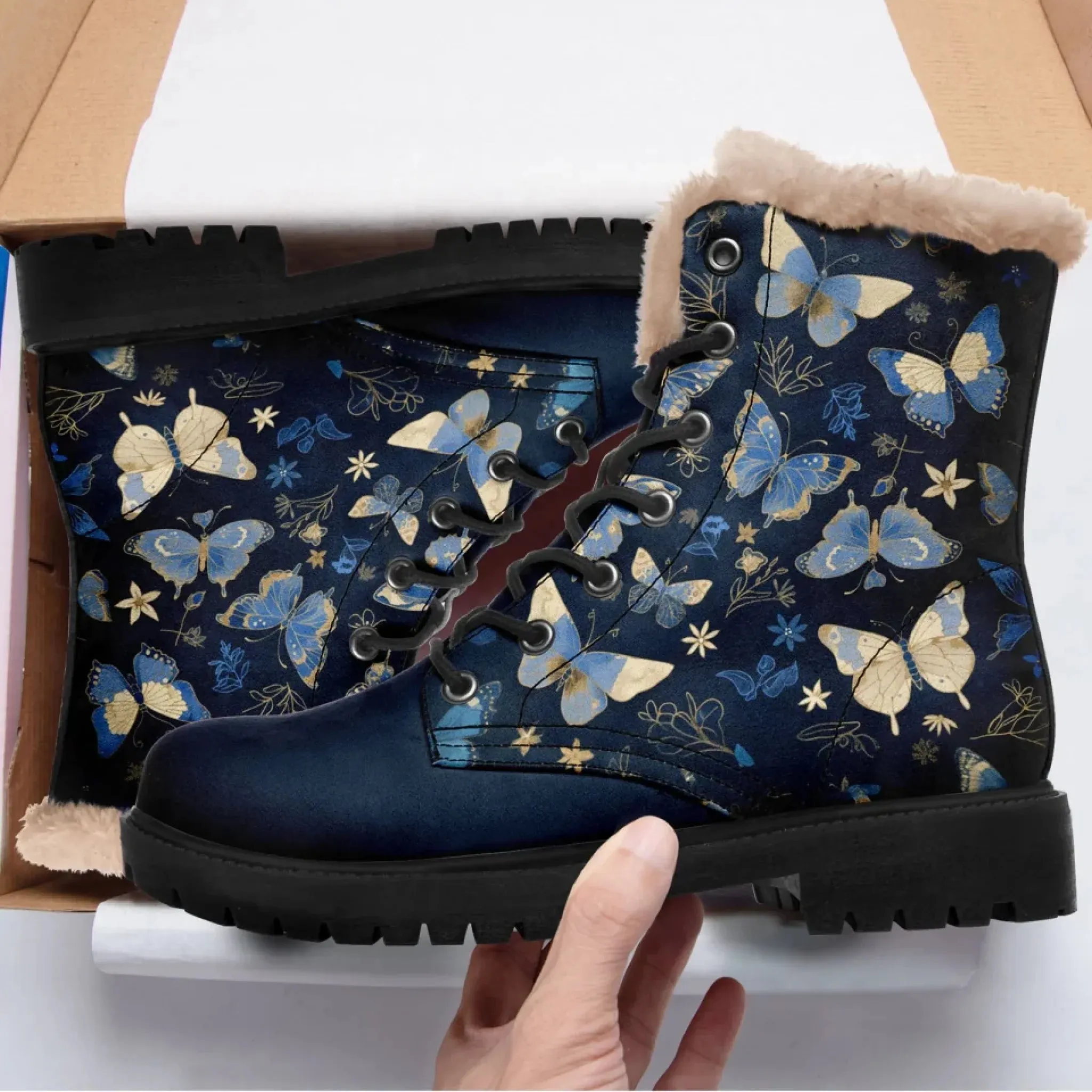 Personalized Butterfly Winter Boots, Custom Cozy and Stylish Ankle Boots for Women Spur Boots