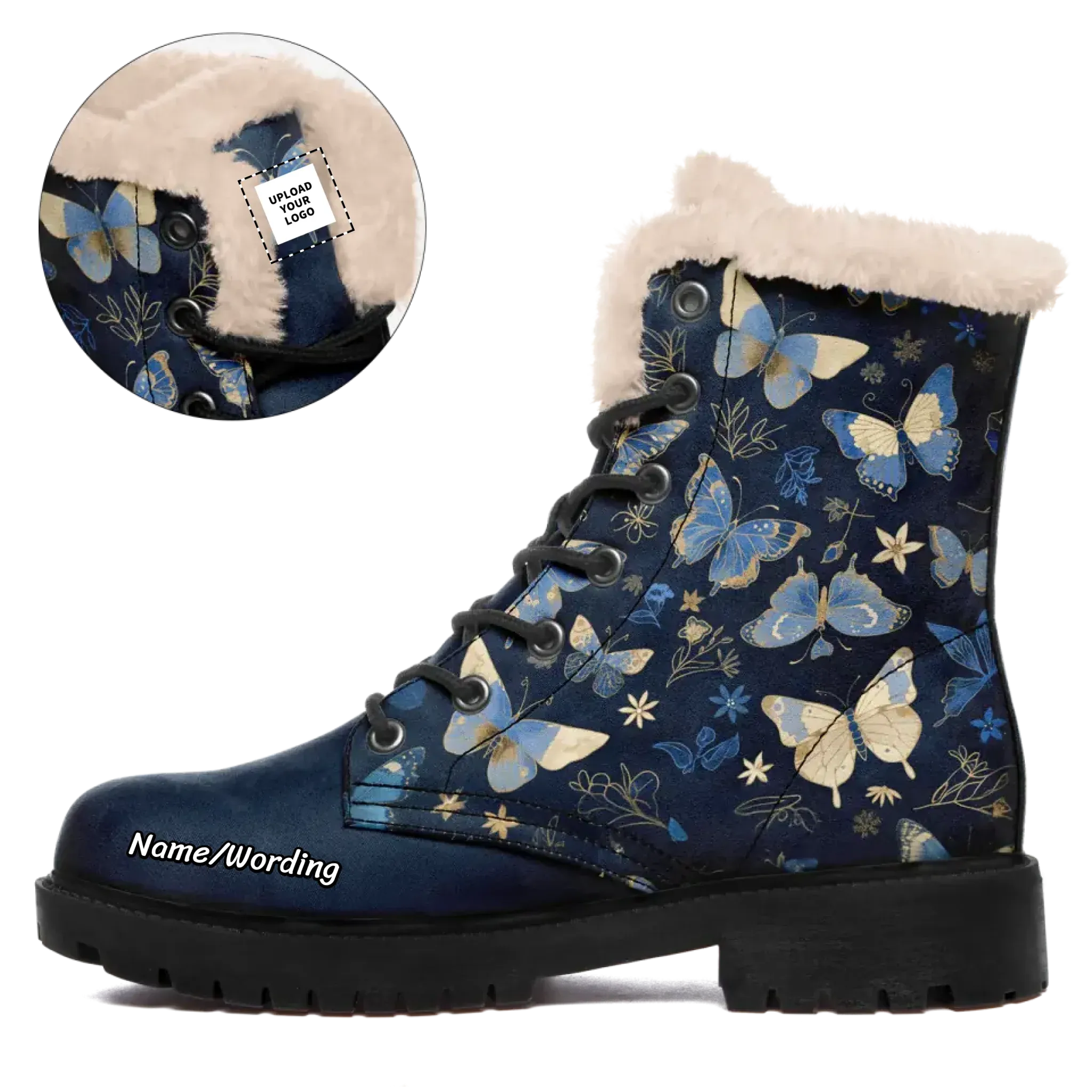 Thousand Mile Boots Personalized Butterfly Winter Boots, Custom Cozy and Stylish Ankle Boots for Women
