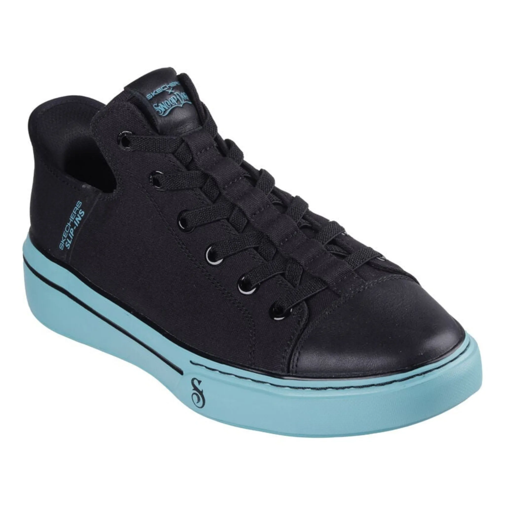 Running Shoes By Adidas Skechers Men's 251032 Snoop One-OG Tela Black Aqua Slip-ins Casual Shoes