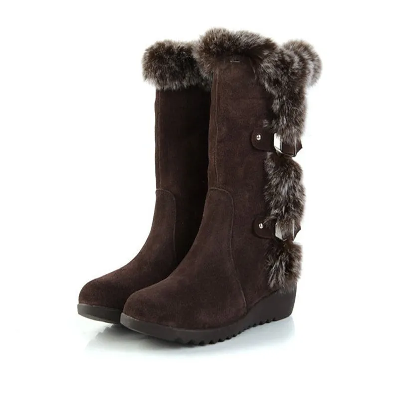Snow Boots Us Brown New Winter Women Casual Warm Fur Mid-Calf Boots Shoes Women Slip-On Round Toe Flats Snow Boots Shoes