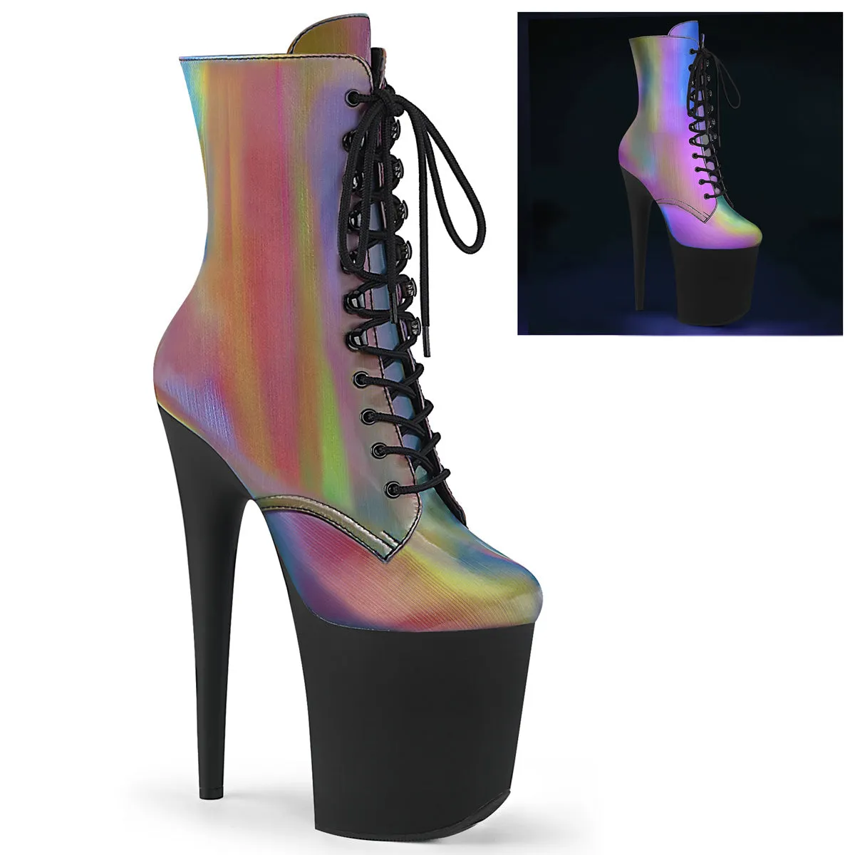 FLAMINGO-1020REFL Pleaser Rainbow Reflective/Black Matte Sexy Platform Shoes (Pole Dancing Heels) Asics Athletic Shoe